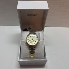 Nine West Bebrooke Gold Tone Watch Quartz Mvmt Crystal Accent Women New In Box