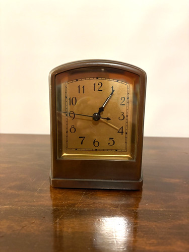 Pottery Barn Battery Refrigerator Clock Art Deco Vintage Style Bronze Finish 
