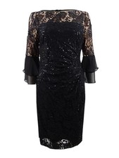 Lauren by Ralph Lauren Women's Petite Sheer-Yoke Lace Dress (8P, Black)