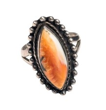 Sterling Silver 925 Orange White Spiny Oyster Shell Marquise Ring Size 7