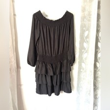 Michael Kors off the should let black 100% silk tiered ruffle mini dress size L