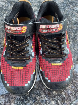 Kids Skechers Mega Craft 3.0 Red And Black Pixelated Sneakers Shoes Size 5