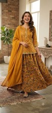 Women s Ethnic Kurta Sharara Dupatta Set Cotton Printed Kurti Set