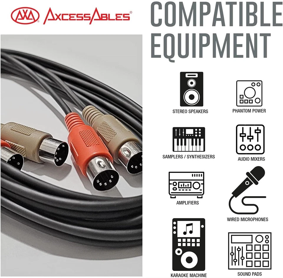 AxcessAbles Dual 5-Pin MIDI Cable (10 ft). MIDI Cables - Image 3 of 4