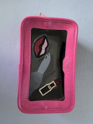Victoria's Secret Kiss And Make Up Cosmetic Case Clear Pink Patch Travel Cube