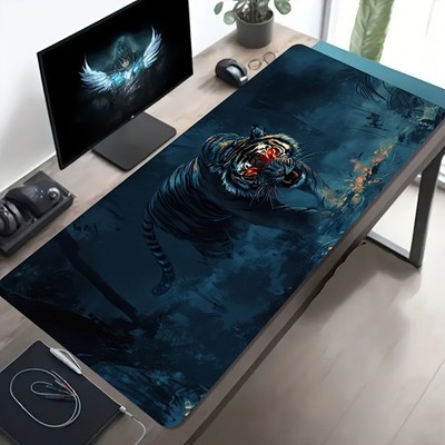 1pc Large-sized Esports Gaming Mouse Pad, Featuring a Red-eyed Tiger Marching T