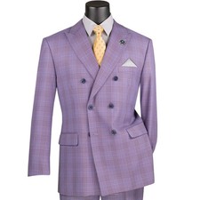 BIG  TALL Men's Purple Glen Plaid Double-Breasted 6-Button Classic Suit NWT