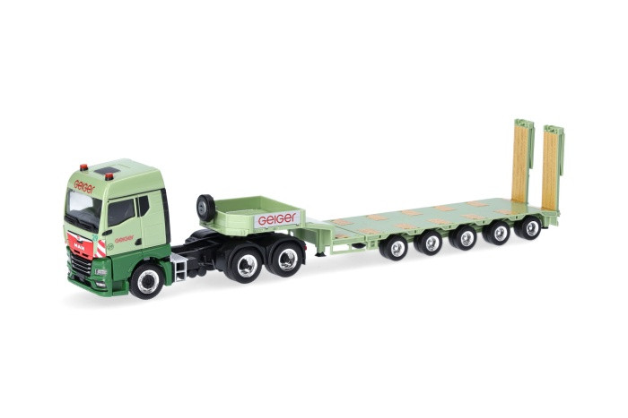 Herpa 958585 | MAN TGX GM Semitieflade-Sattelzug mit Rampen | Geiger | 1:87