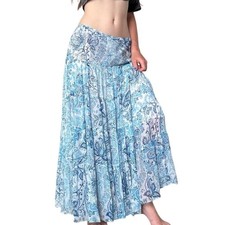 Ralph Lauren 100 Silk Maxi Skirt Paisley Medium Blue Boho Cottagecore Fairy Y2K