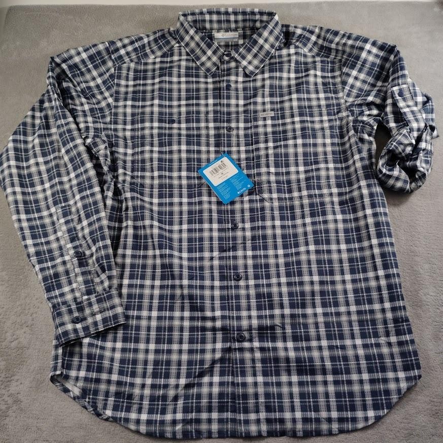 Columbia Silver Ridge Utility Lite Plaid Shirt Mens M Blue Omni-Shade Button