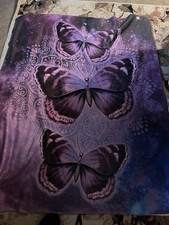 Preowned Sherpa Purple Butterfly Twin Sized Throw Blanket 50x60in.