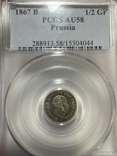 1867B 1/2 Silver Groschen PCGS AU58 Prussia German States