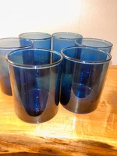 Vintage Libbey Metropolitan Cobalt Blue Round Bottom Glasses Set of Six