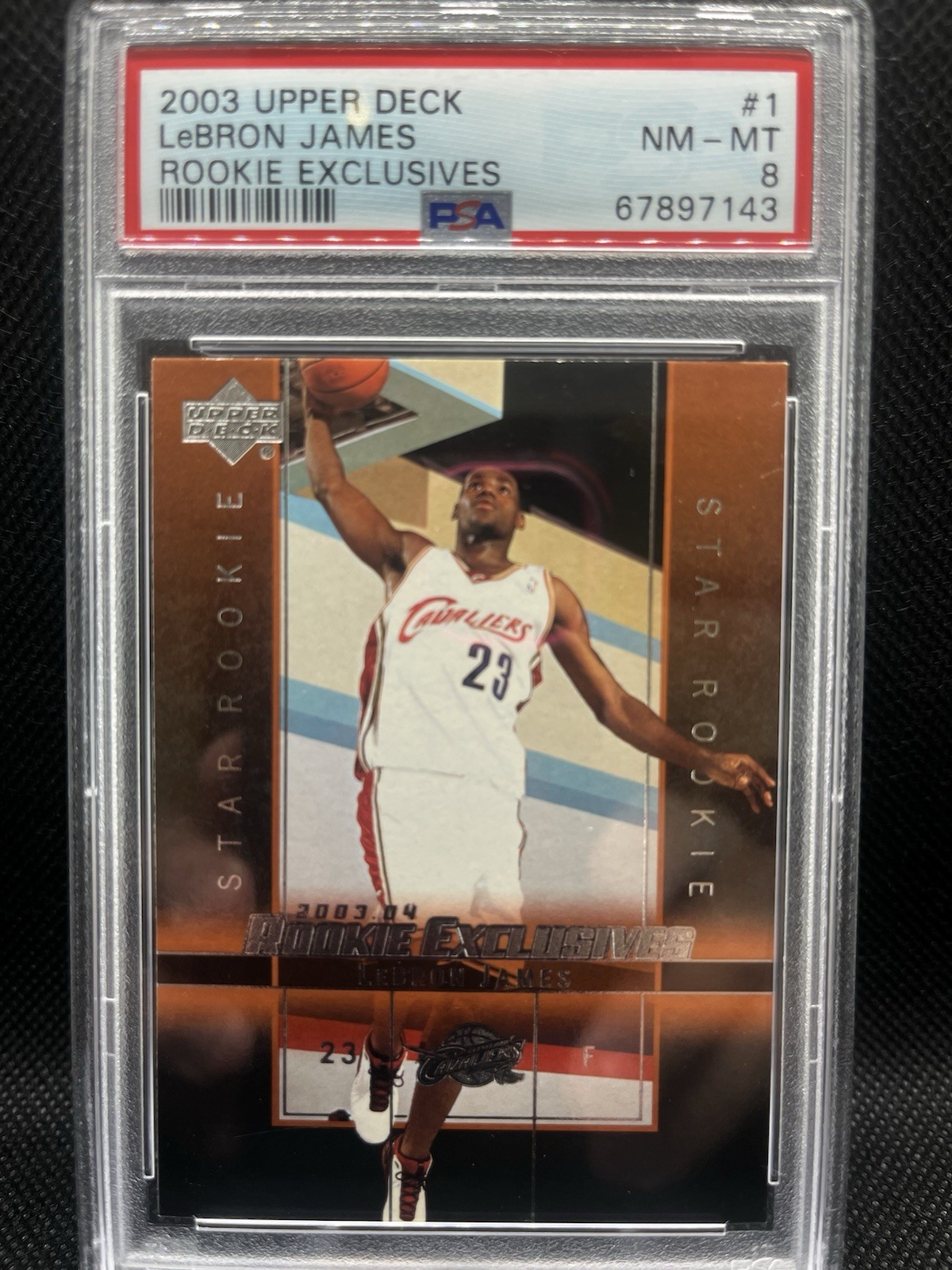 Upper Deck 2003 Rookie Exclusives LeBron James Star Rookie #1 PSA 8