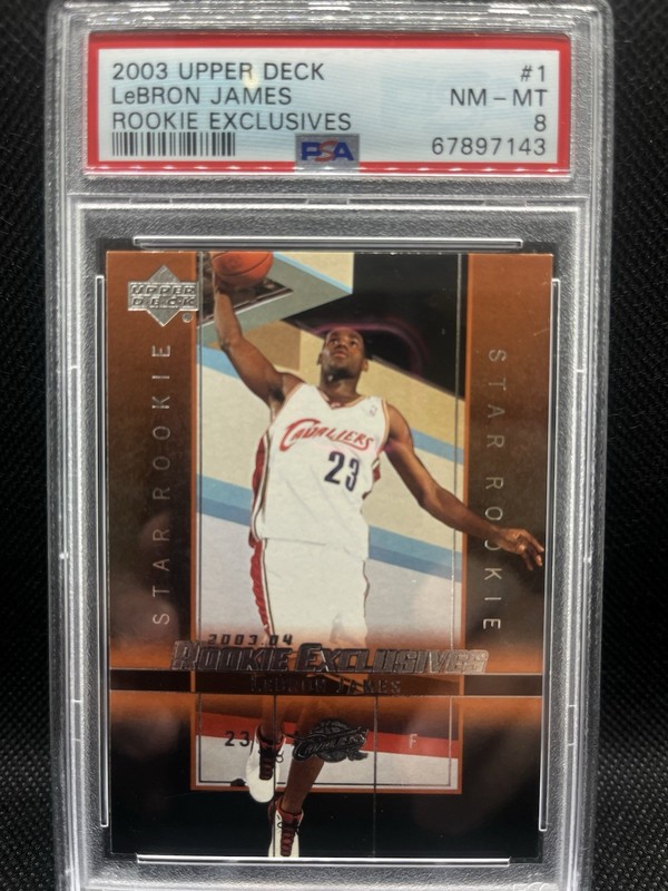 Upper Deck 2003 Rookie Exclusives LeBron James Star Rookie #1 PSA 8
