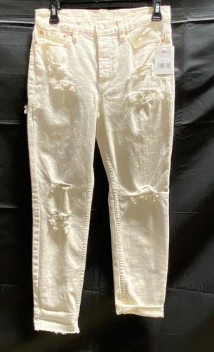 Free People Damen weiß abgenutzt gerades Bein Knöchelhose Größe 26
