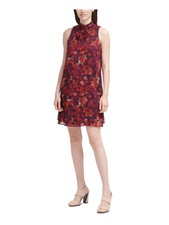 CALVIN KLEIN Womens Burgundy Lined Sleeveless Fit + Flare Dress 2