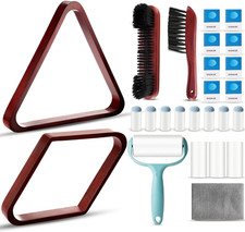 22 Pcs Pool Table Brush Set Wooden Billiard Rack 8 or 9 Ball Triangle Diamond fo