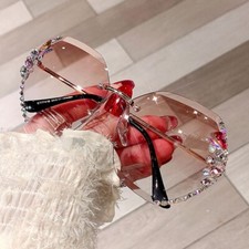 2026 Luxury Brand Design Vintage Rimless Rhinestone Sunglasses Women Men Fashion