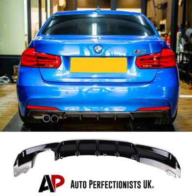 For BMW 3 Series F30 F31 Gloss Black Rear Valance Diffuser Spoiler Lip Twin Exit