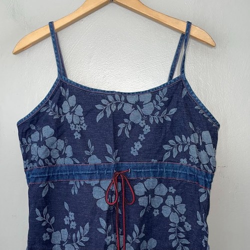 Y2K Size S M Reversible Floral Blue Jean Denim Mini Babydoll Jumper Dress - Picture 4 of 9