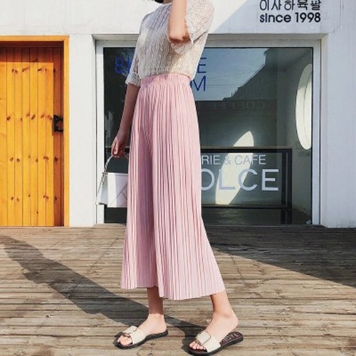 Women's Pleated Wide Leg Pants Elastic High Waist Chiffon Loose Trousers Summer - Bild 6 von 27