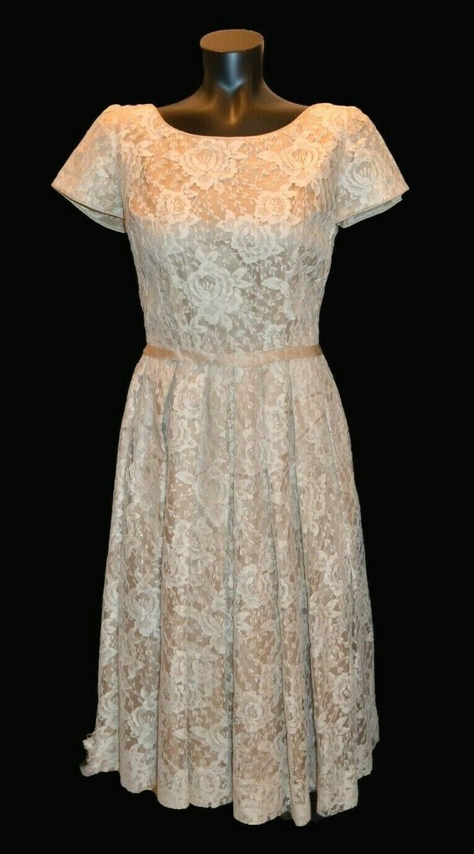 Unbranded Vintage 1950s Taupe Beige Lace Boat Neck Party Formal Cocktail  Dress 6 | eBay
