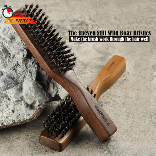 Mens Wild Boar Bristle Hair Brush for Men - Slick Back Hair Brush - Stiff Bristl - Picture 5 of 12