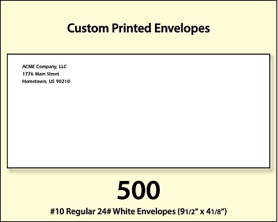500 Custom Printed #10 Commercial Regular Envelopes Full Color Digital Printing