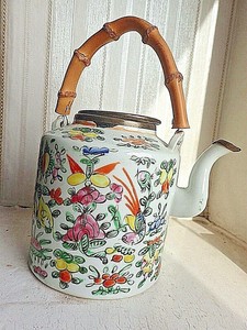 Antique CHINESE FAMILLE ROSE TEA POT Bronze Mounted Early 20th C