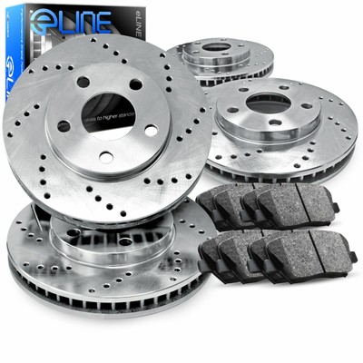 Black Hart *DRILLED /& SLOTTED* Brake Rotors FRONT+REAR KIT Ceramic Pads C2039