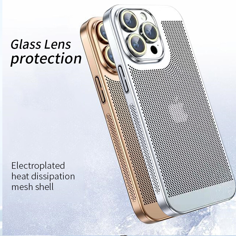 For iPhone 16 15 Pro Max 14 13 12 Heat Dissipation Lens Protector Plating Case