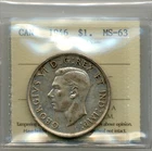 1946 Canadian Silver Dollar - ICCS Uncirculated MS 63
