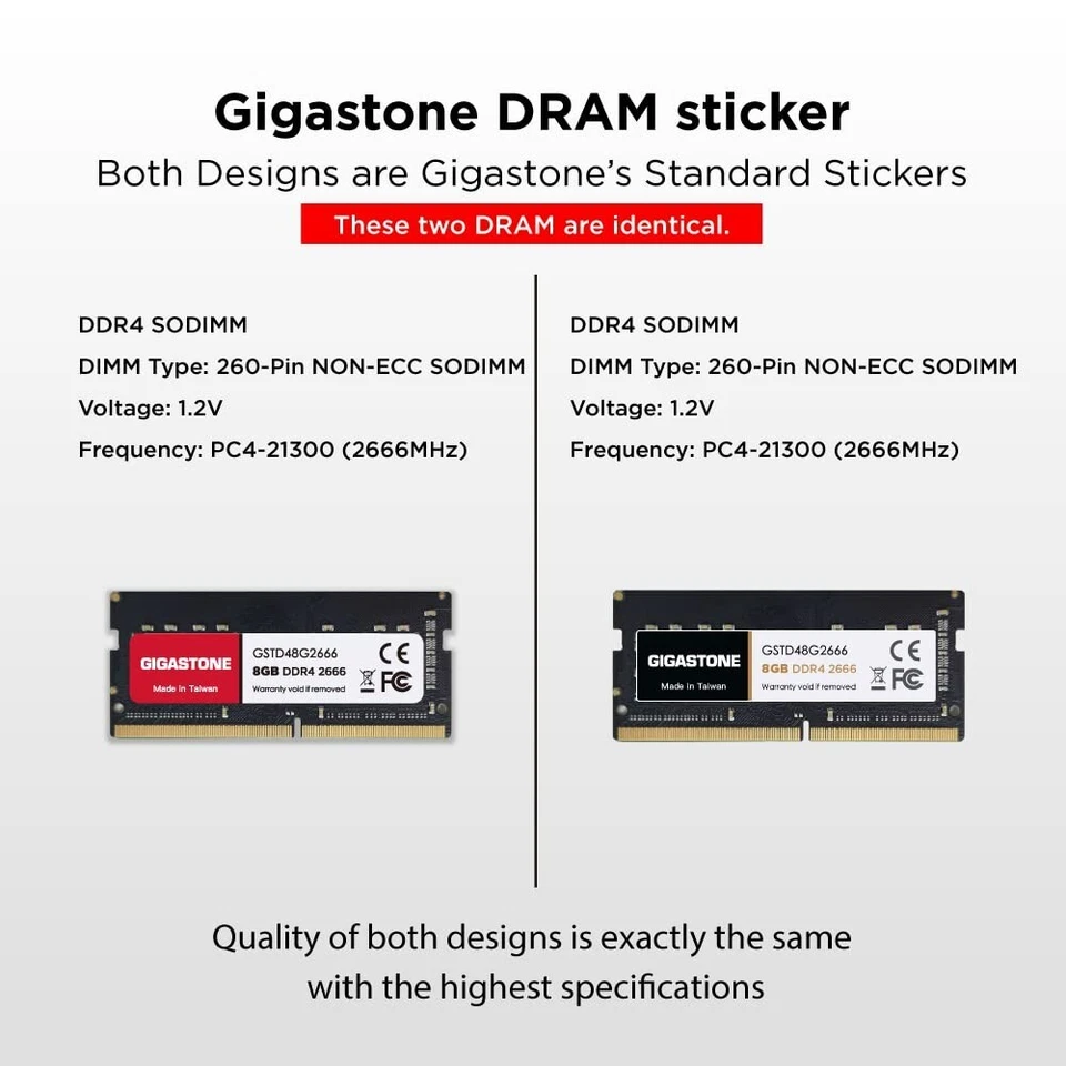 Gigastone DDR4 Laptop RAM 16GB (2x8GB) DDR4-2666MHz PC4-21300 CL19 1.2V 260 Pin - Image 2 of 4