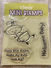 Clear Mini Stamps Welcome Baby, Diaper Butt, Baby Shower, Announcement, Set Of 3