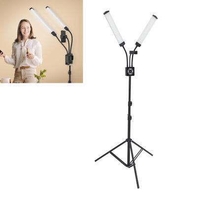 Dual Arm LED Fill Light, 40W 3200K-5600K Adjustable Dimmable LED Stick Fill Light with Gooseneck Arm, Flexible Phone Holder, for Photography Videography Eyelash Extensions