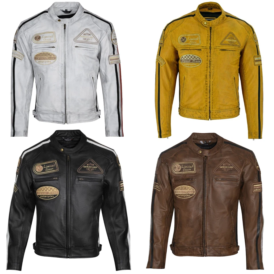 Giubbotto Moto in pelle da Uomo ASPIDEX Vintage Custom & Café Race Stile Harley