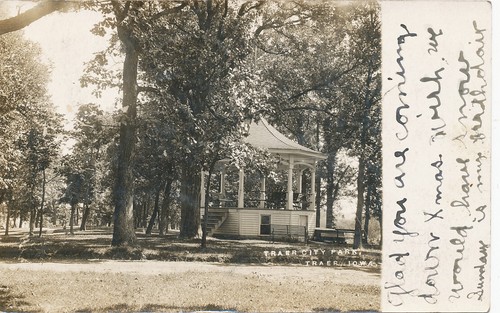 Traer IA * City Park and Bandstand RPPC 1906 Tama Co. to: Hurless Perry IA
