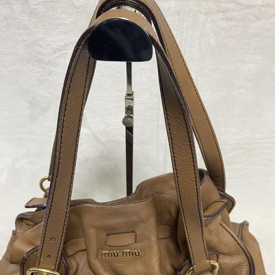 バッグ miu miu side ribbon leather hand bag Miu Miu Handbag Brown Side Ribbon Tote Shoulder Bag Leather