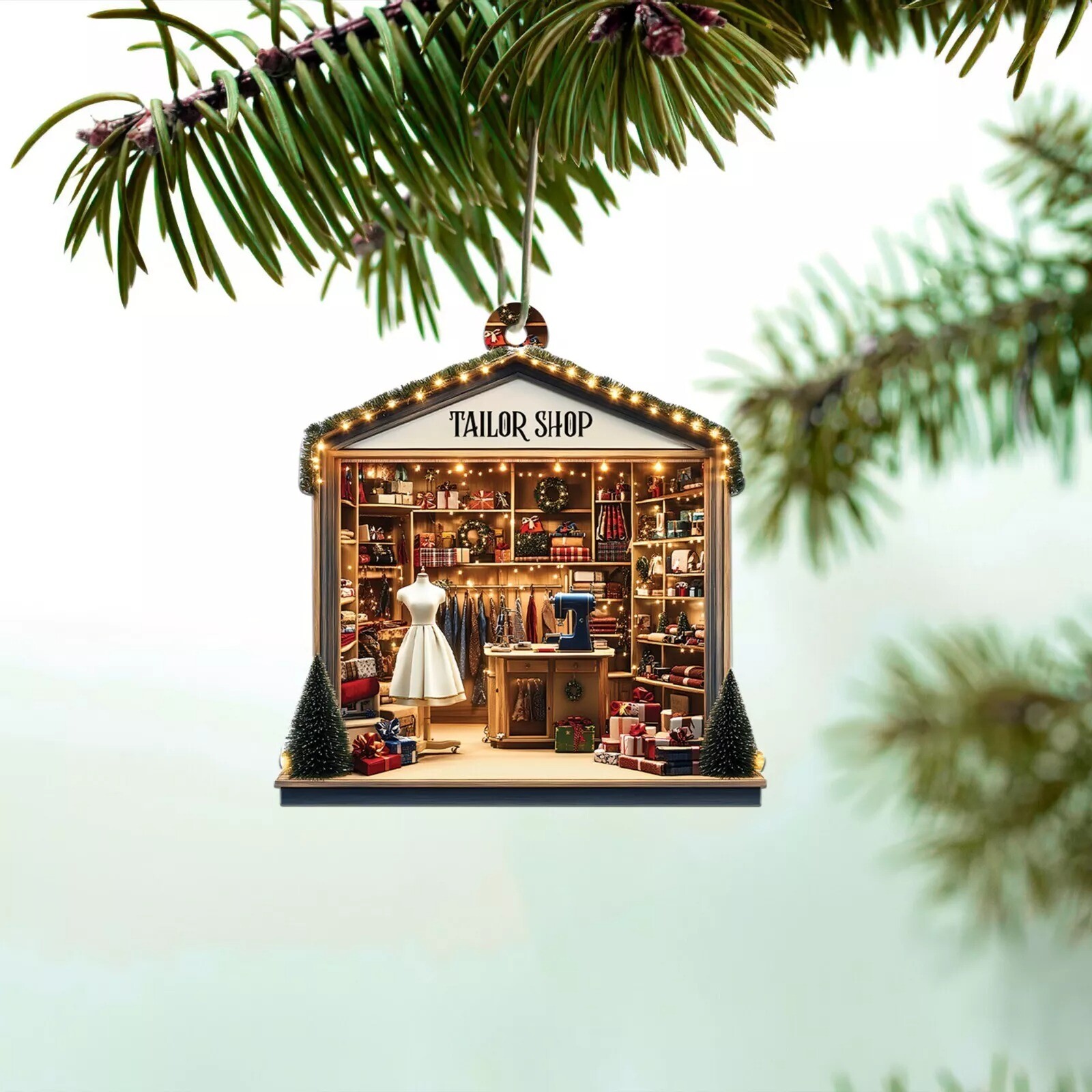 Tailor Shop Christmas Ornament, Sewing Ornament, Tailor Sewer Ornament Xmas Gift