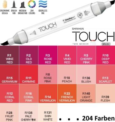''Raus Artikel'' Touch Twin Brush Marker 204 Farben mit Pinselspitze & Keilspitze