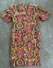 Vintage 80s Oleg Cassini Dress Emporio Abstract Design Multicolor Dress-Size 8