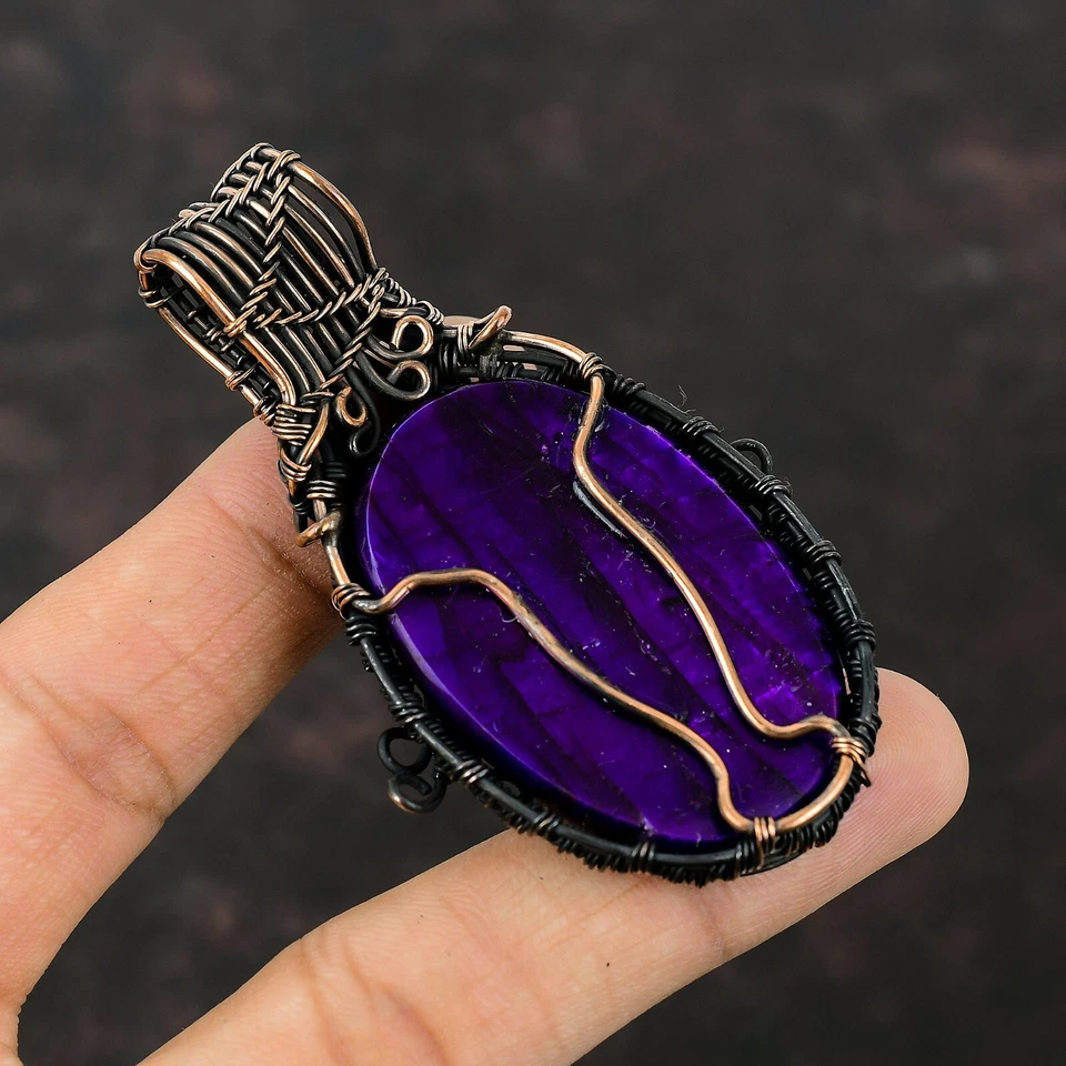 Purple Fire Labradorite Wire Wrapped Pendant Handcrafted Copper Dailywear 3.07" - Image 4 of 4