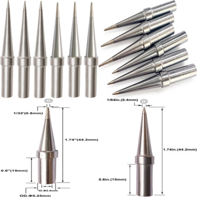 Conical Soldering Tips for Weller WE1010NA WES51 WESD51 PES51 WEP70 ETO ETS 6Pcs