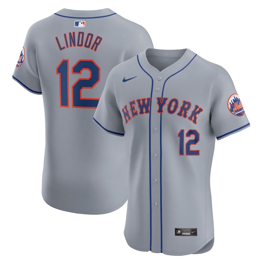 New York Mets Francisco Lindor #12 Nike Gray Road Authentic MLB 