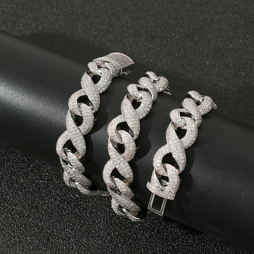 15mm Iced Miami Cuban Link Chain Hip Hop Pulsera Cadena Collar A9376 - Imagen 21 de 25