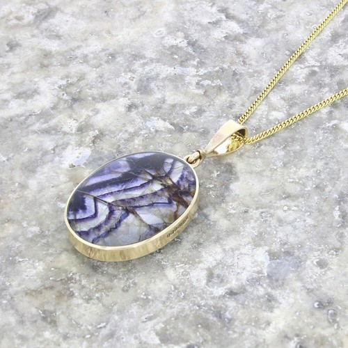 Derbyshire Blue John and Labradorite 9ct Gold Oval Reversible Pendant DBJ344 - Picture 4 of 6
