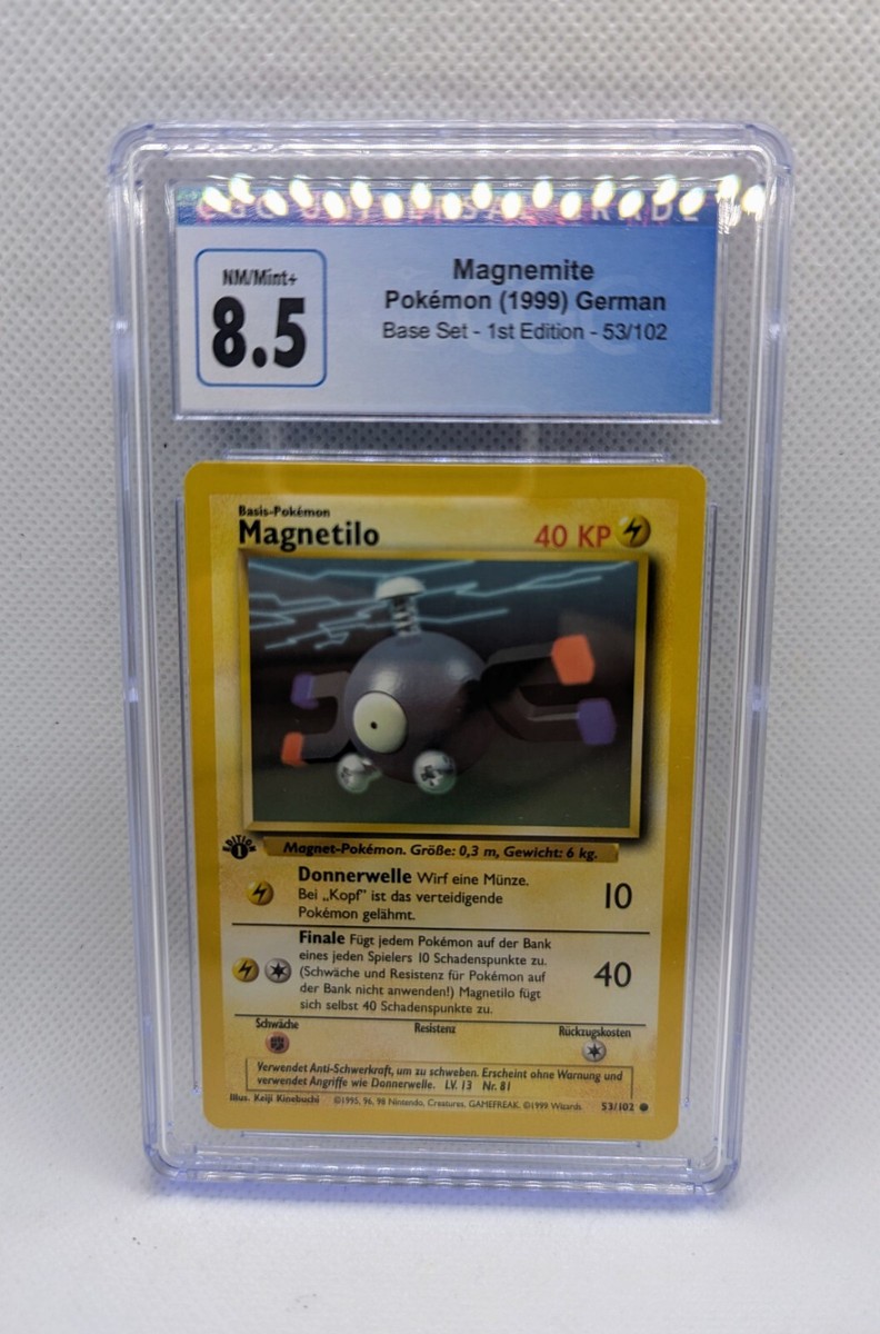1995 magnemite pokemon card value 1999 Pokemon GERMAN 1st Edition Base Set Magnetilo Magnemite 53/102 CGC 8.5