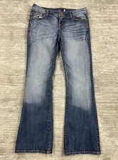 Vigoss Jeans Juniors 7 Blue Denim Boot Cut Low Rise Flap Pockets