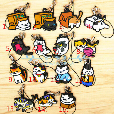 Neko Atsume ãããã¤ã Cat Anime Rubber Strap Keychain Key Ring Phone Charm Pendant | eBay
